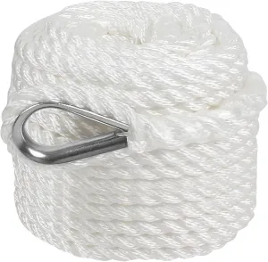 Anchor Rope 100 ft x 3/8 inch Polypropylene 3 Strand Twisted Anchor Line for Boat/Sailboat/Mooring/Pull Lines，Boat Anchor Rope with Thimble, 4095LB Breaking Strain