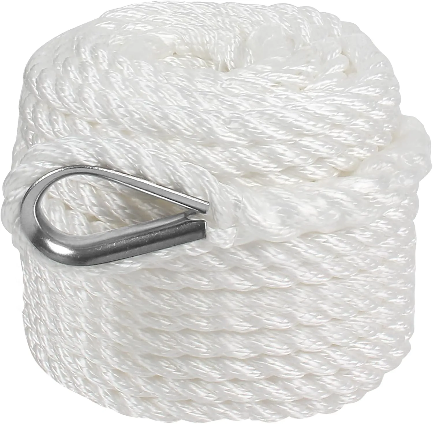 Anchor Rope 100 ft x 3/8 inch Polypropylene 3 Strand Twisted Anchor Line for Boat/Sailboat/Mooring/Pull Lines，Boat Anchor Rope with Thimble, 4095LB Breaking Strain