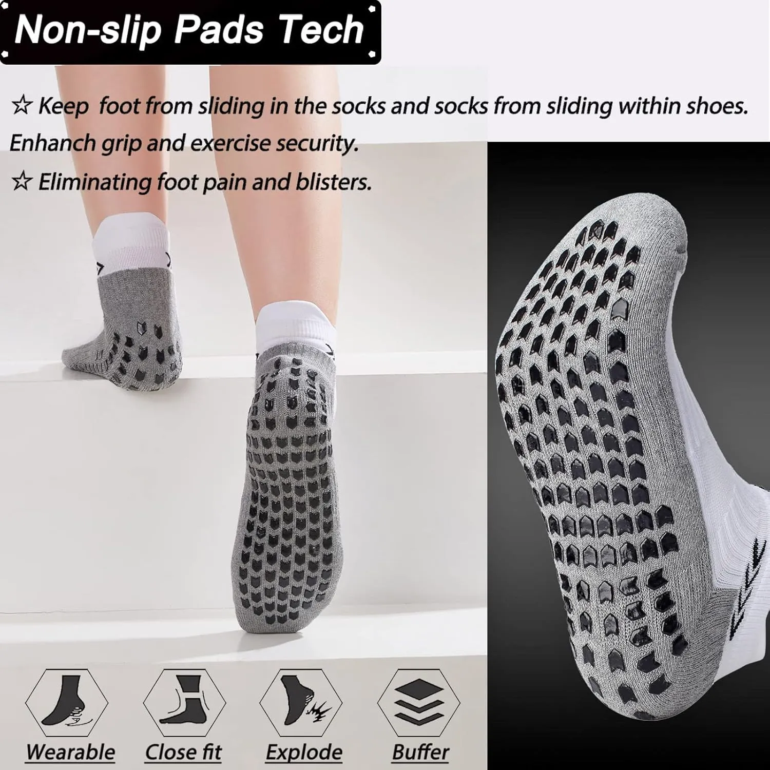 Anti-slip Football Socks for Men Women, Breathable, Cushioned, Cotton Grip Sports Sock for Soccer Yoga Basketball…