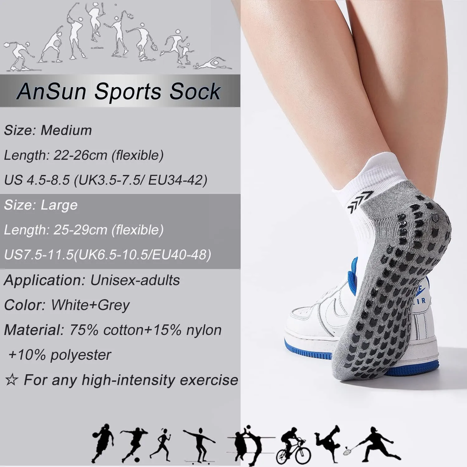 Anti-slip Football Socks for Men Women, Breathable, Cushioned, Cotton Grip Sports Sock for Soccer Yoga Basketball…