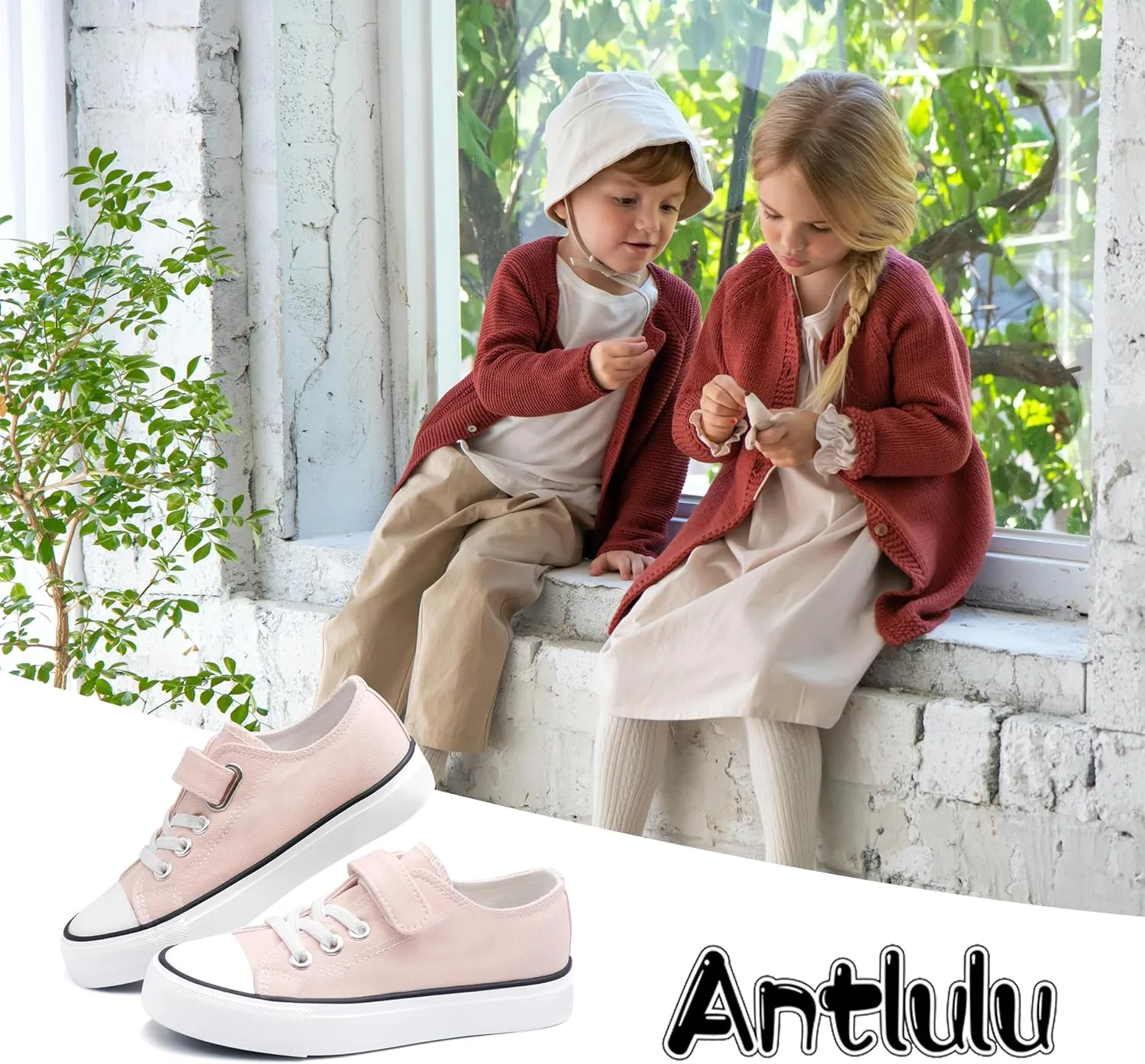 ANTLULU Boys and Girls Canvas Kid Shoes Adjustable Design Fashion Casual Sneakers