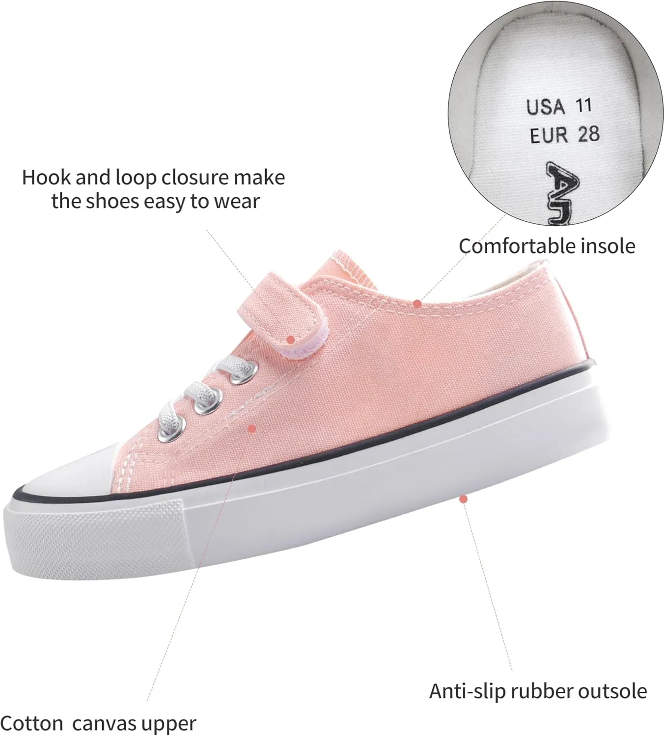 ANTLULU Boys and Girls Canvas Kid Shoes Adjustable Design Fashion Casual Sneakers