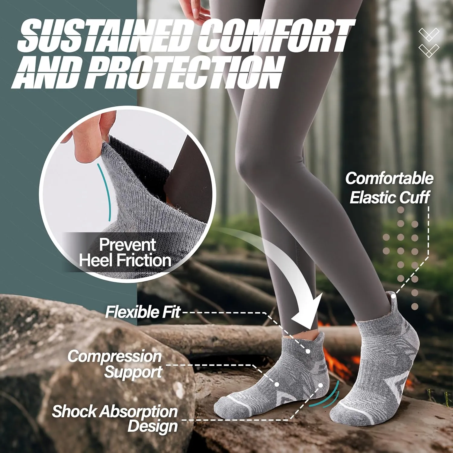 ANTSANG 6 Pairs Merino Wool Ankle Hiking Running Socks Compression Thick Cushion Breathable No Show Socks for Men Women