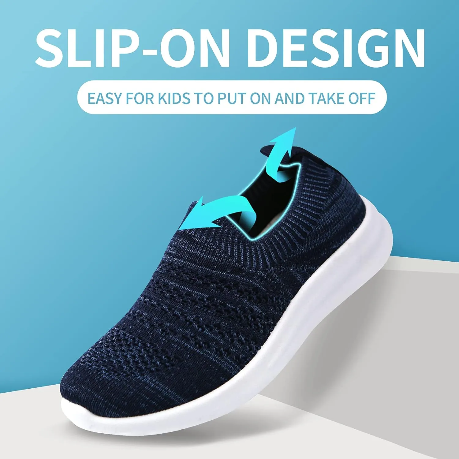 Apawwa Boys Girls Sneakers Kids Lightweight Slip On Running Shoes Pink/Blue/Navy/Black Walking Shoes Breathable Tennis Shoes for Toddler/Little Kids/Big Kids