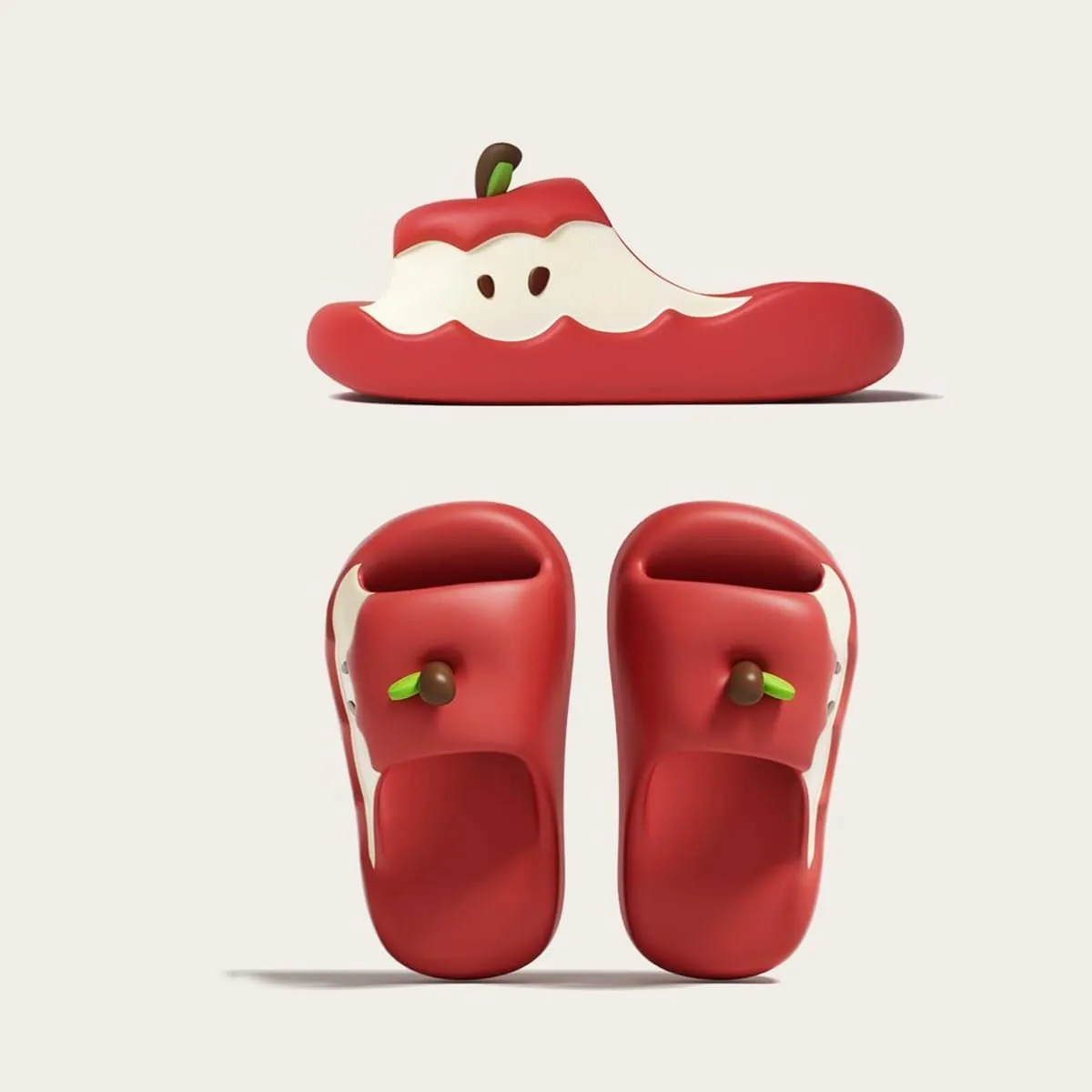 Apples Slippers for Women & Men – Cute 3D Apple-Shaped Fruit Slides, Non-Slip Summer Sandals for Couples, Beach, Shower, Indoor/Outdoor Comfortable Cartoon Slippers