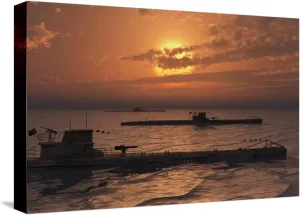 ART.COM Stretched Canvas Print A Wolfpack of German U-Boat Submarines, 18" x 12"