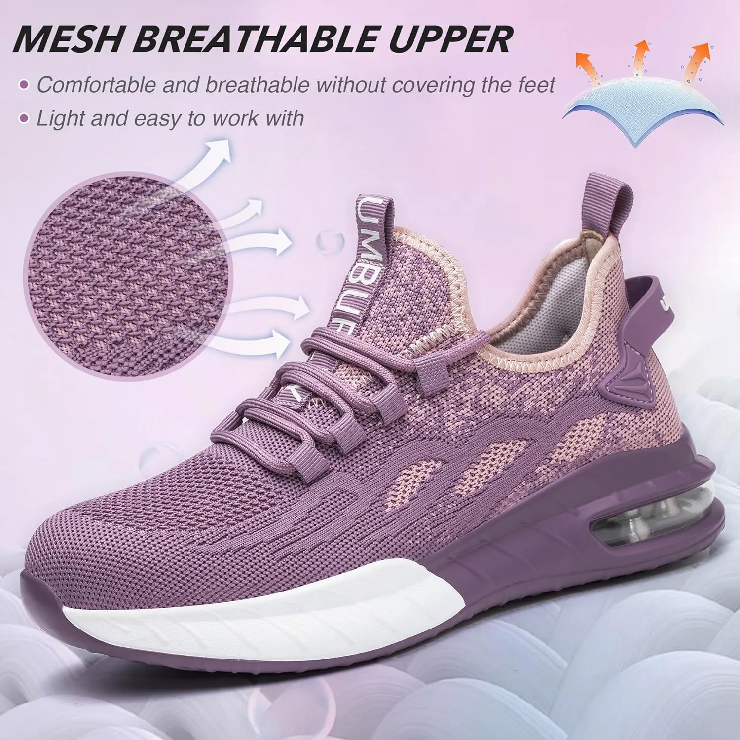 Asiman Steel Toe Shoes for Women Men Air Cushion Safety Shoes Breathable Lightweight Construction Industrial Composite Toe Work Sneakers