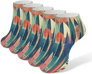 Assorted Colorful Shapes Ankle Socks for Men & Women, 5 Pairs Breathable Soft Low Cut Socks, Stretch Sweat Wicking Sox
