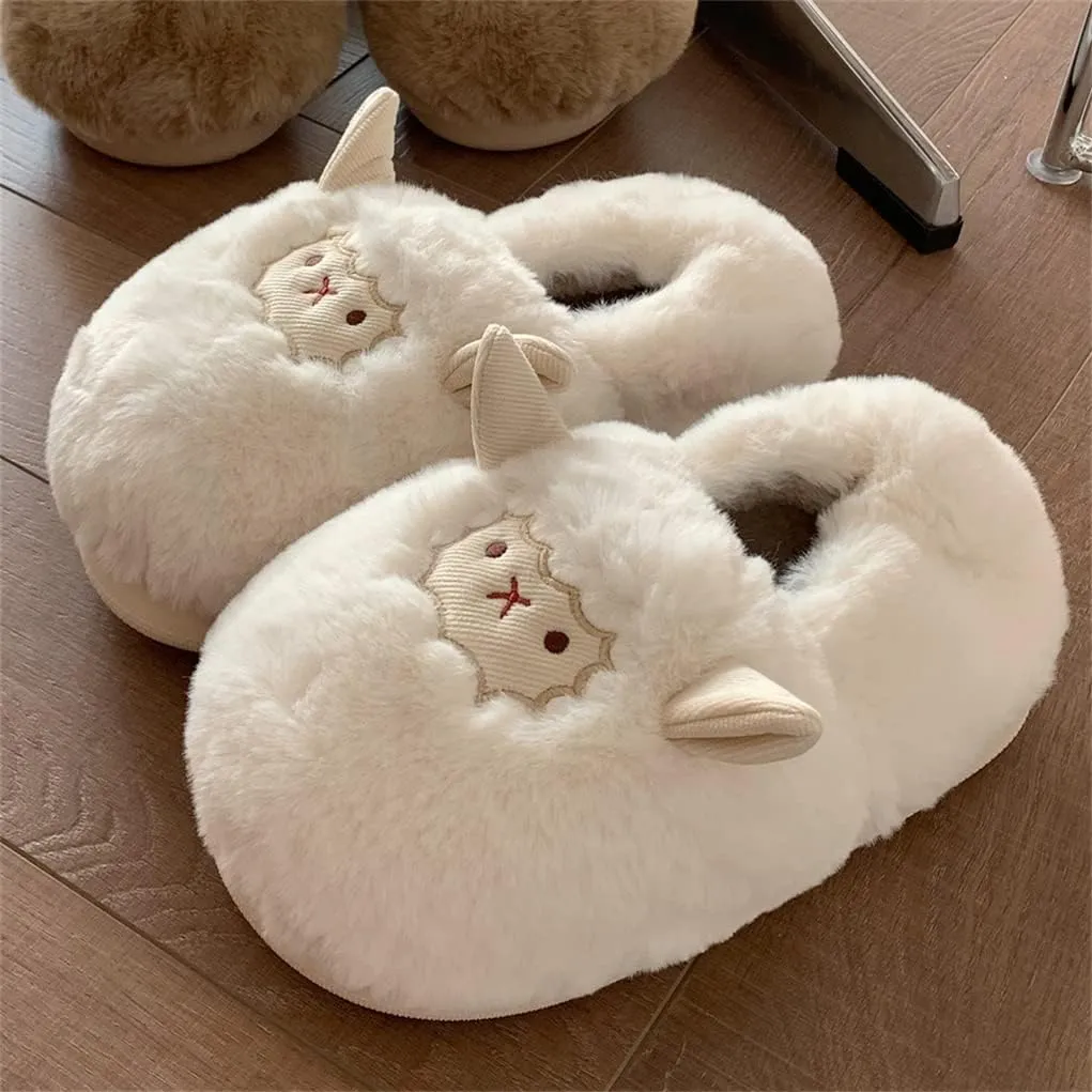 Autumn and Winter Men's and Women's Indoor and Outdoor Plush Sheep Slippers, Bear Pig Slippers. Cute animal slippers. Soft and comfortable warm plush shoes.