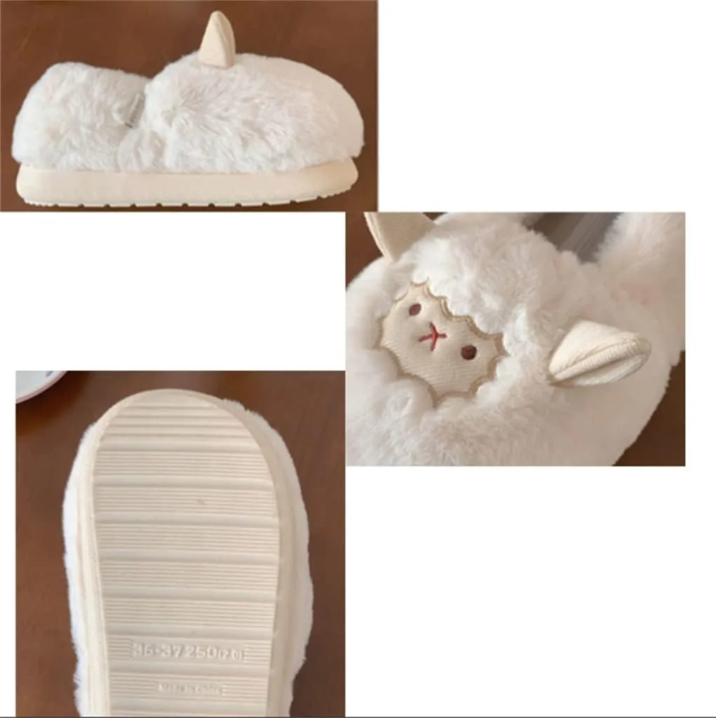 Autumn and Winter Men's and Women's Indoor and Outdoor Plush Sheep Slippers, Bear Pig Slippers. Cute animal slippers. Soft and comfortable warm plush shoes.