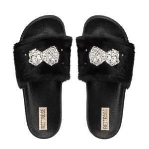 Ava Noir Luxury Plush Diamanté Embellished Handmade Sliders