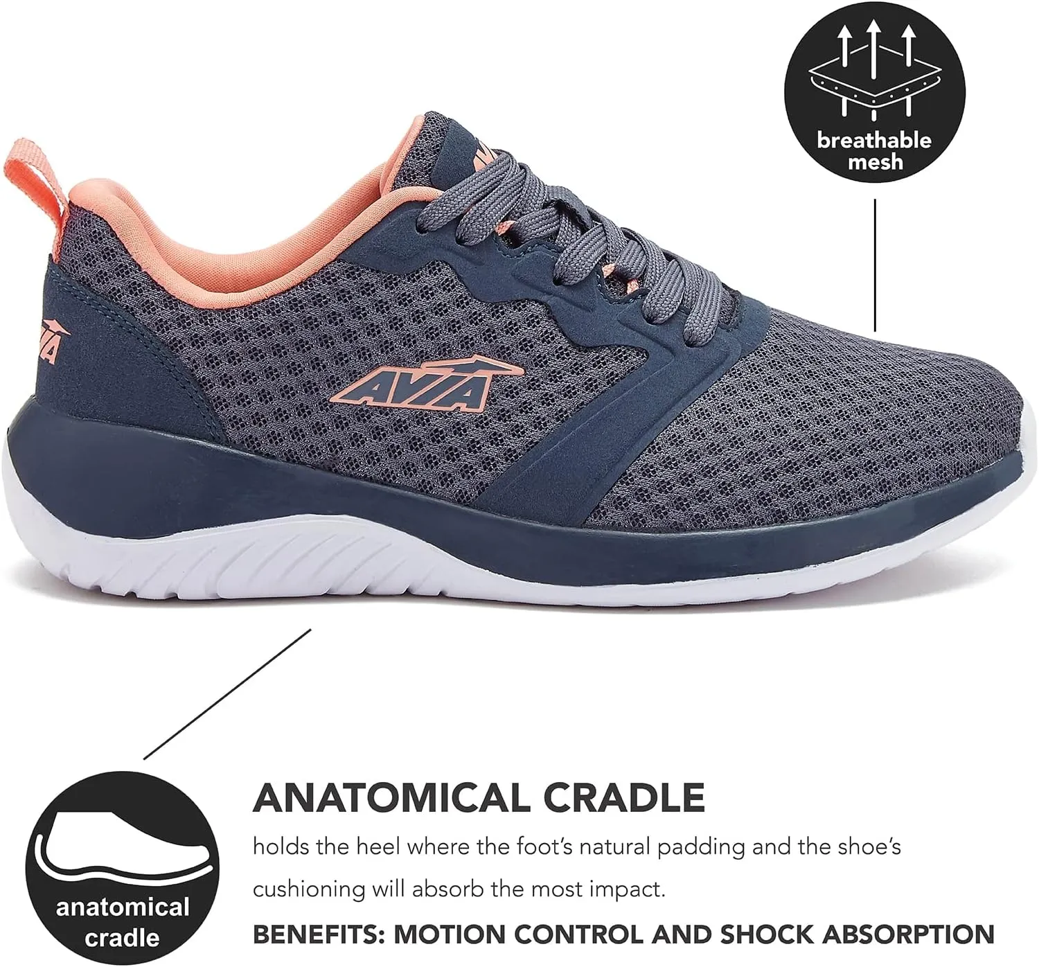 Avia Coast 2.0 Lightweight Memory Foam Walking Sneakers for Women - Black, Olive Green, or Blue