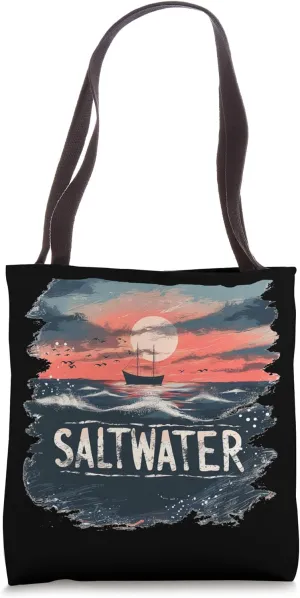 Awesome saltwater with boat at horizon outfit Tote Bag