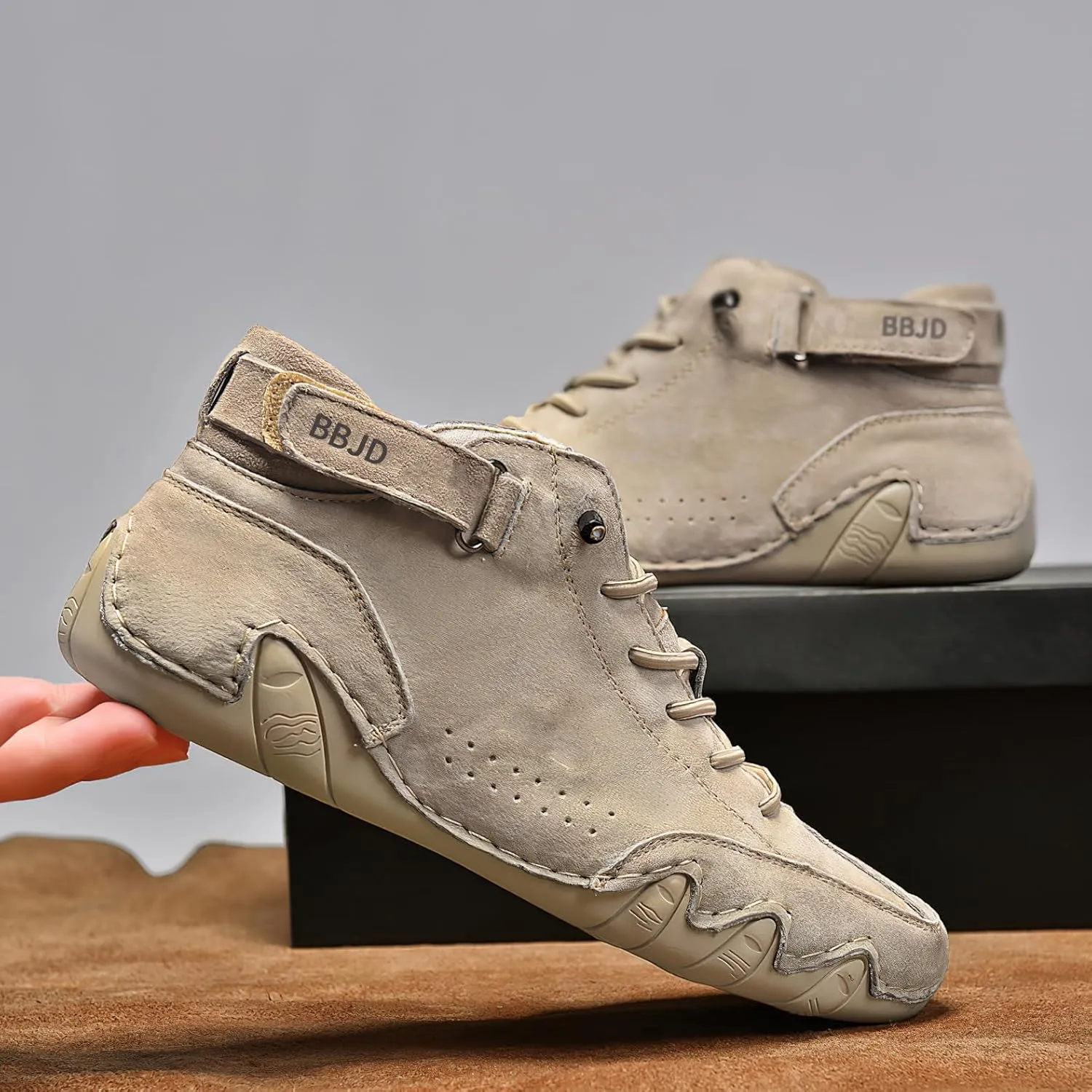 baobeijiadao Men's Beck Shoes Waterproof Non Slip High Top Chukka Boots Handmade Suede Caual Outdoor Sneakers