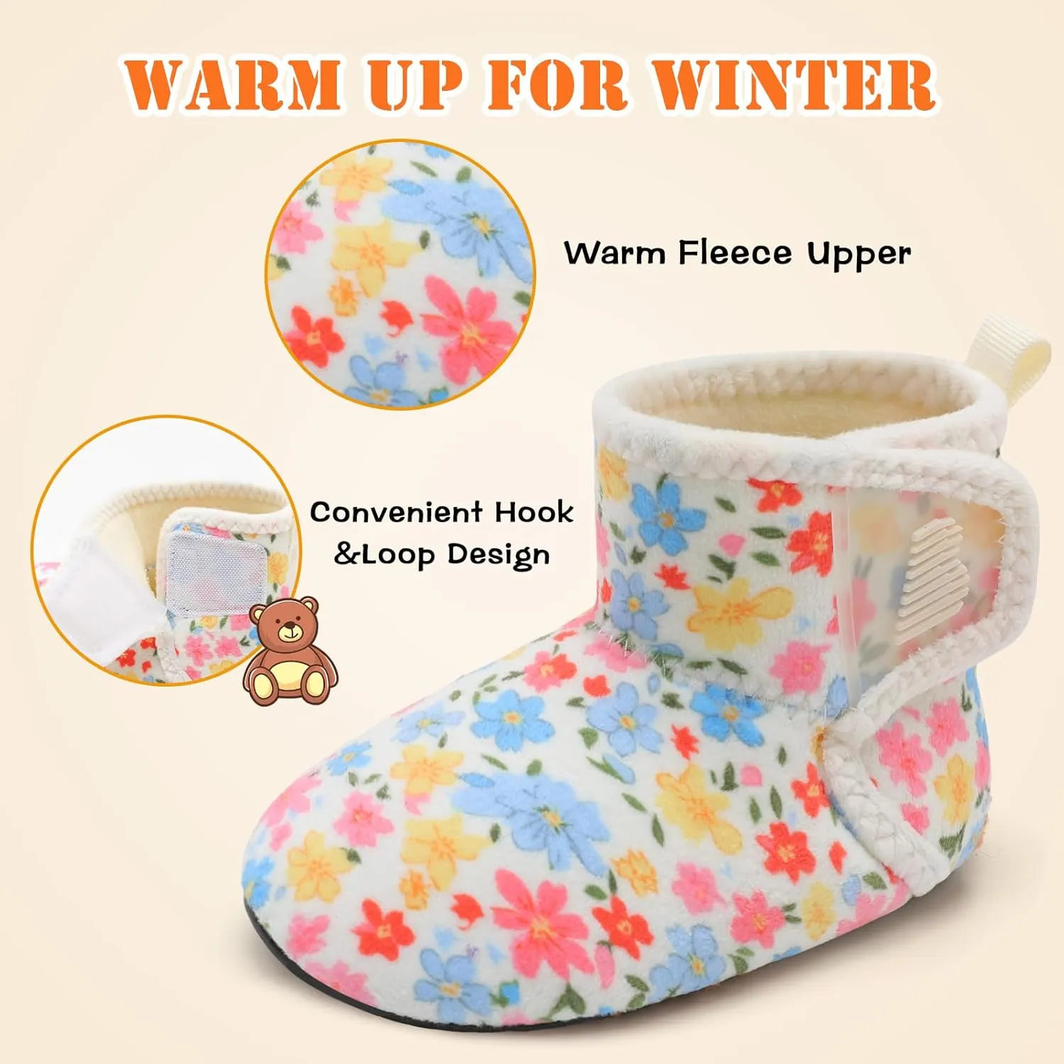 BARERUN Toddler Slippers Girls Boys House Shoes Baby Winter Booties Plush Cozy Kids House Slipper Warm Lightweight Infant Walking Shoes Socks