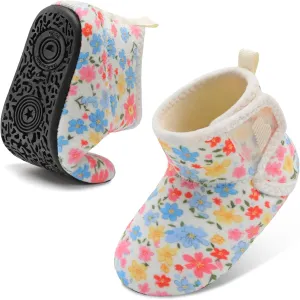 BARERUN Toddler Slippers Girls Boys House Shoes Baby Winter Booties Plush Cozy Kids House Slipper Warm Lightweight Infant Walking Shoes Socks