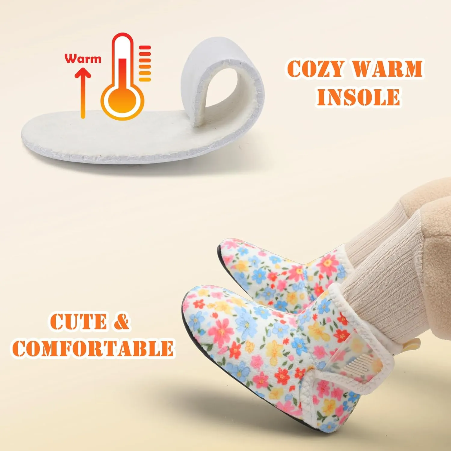 BARERUN Toddler Slippers Girls Boys House Shoes Baby Winter Booties Plush Cozy Kids House Slipper Warm Lightweight Infant Walking Shoes Socks