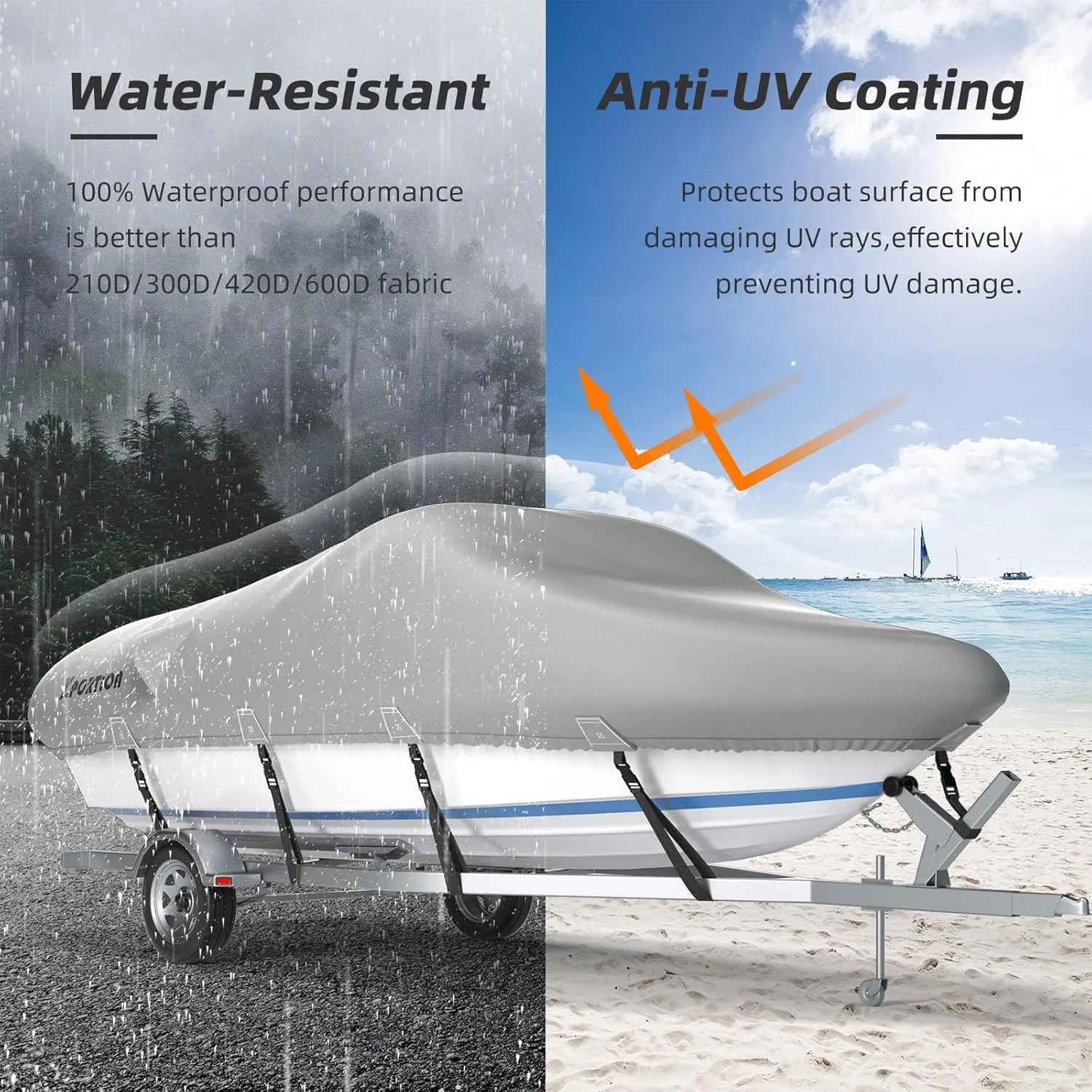 Bass Boat Cover 16-18.5ft,Heavy Duty 900D Marine Grade Polyester Canvas, Waterproof & UV Resistant, Fits V-Hull, Runabout, Tri-Hull, and Pro-Style Bass Boats with Reinforced Straps