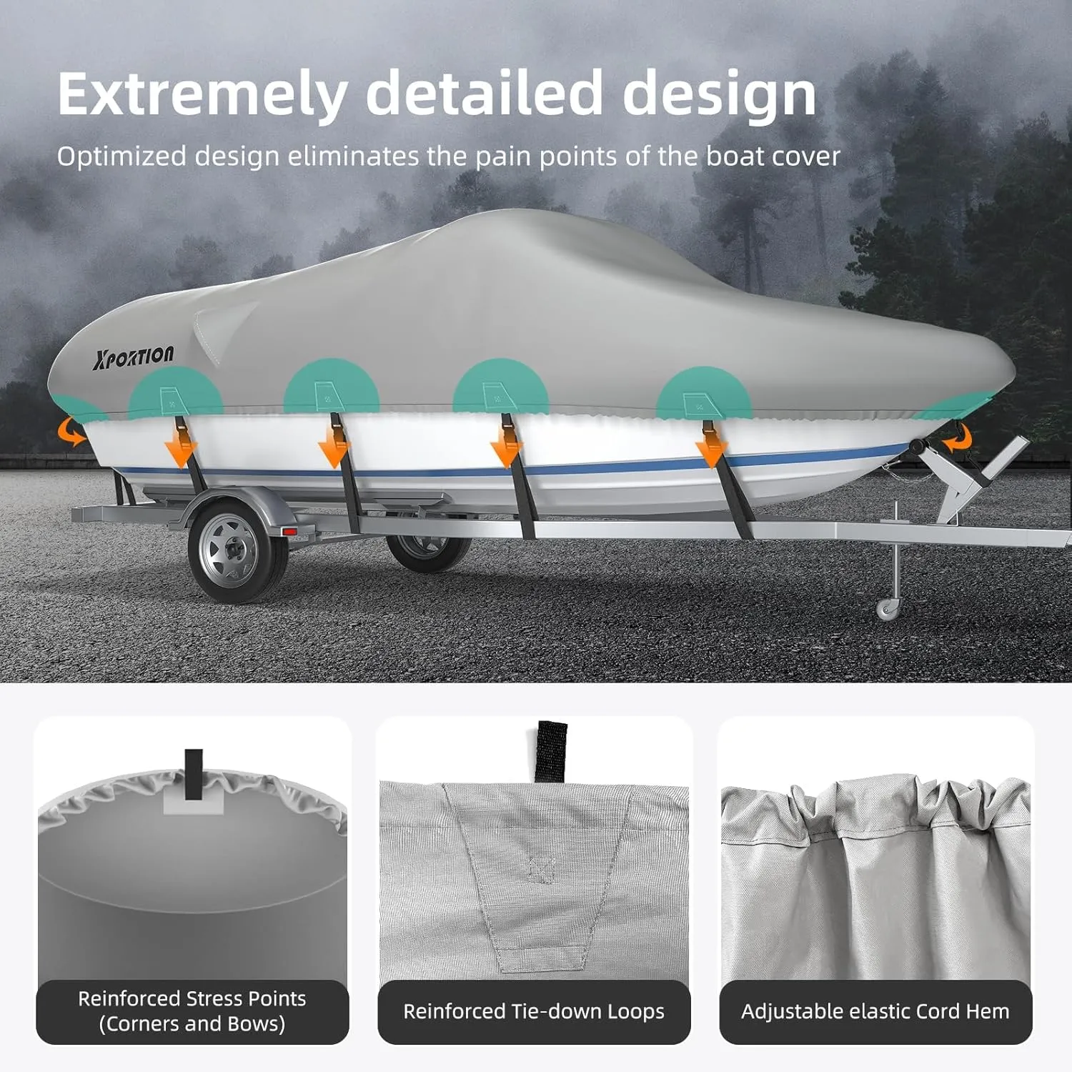 Bass Boat Cover 16-18.5ft,Heavy Duty 900D Marine Grade Polyester Canvas, Waterproof & UV Resistant, Fits V-Hull, Runabout, Tri-Hull, and Pro-Style Bass Boats with Reinforced Straps