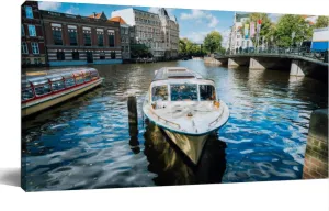 Bathroom Wall Art Decor for Bedroom Living Room Small Canvas Wall Art Framed View the bridge through the river channel boat front typical picture Prints Artwork Painting Pictures Kitchen Office