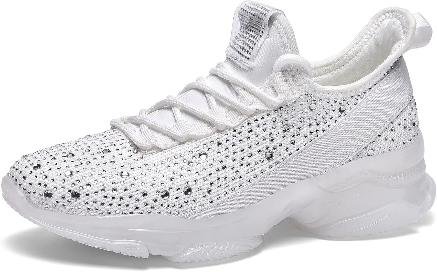 BELOS Women's Rhinestone Mesh Slip On Walking Shoes Fashion Breathable Spakle Glitter Sneaker