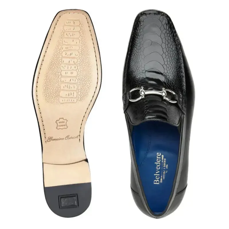 Belvedere Bruno 1026 Black Genuine Ostrich/Italian Calf Loafers