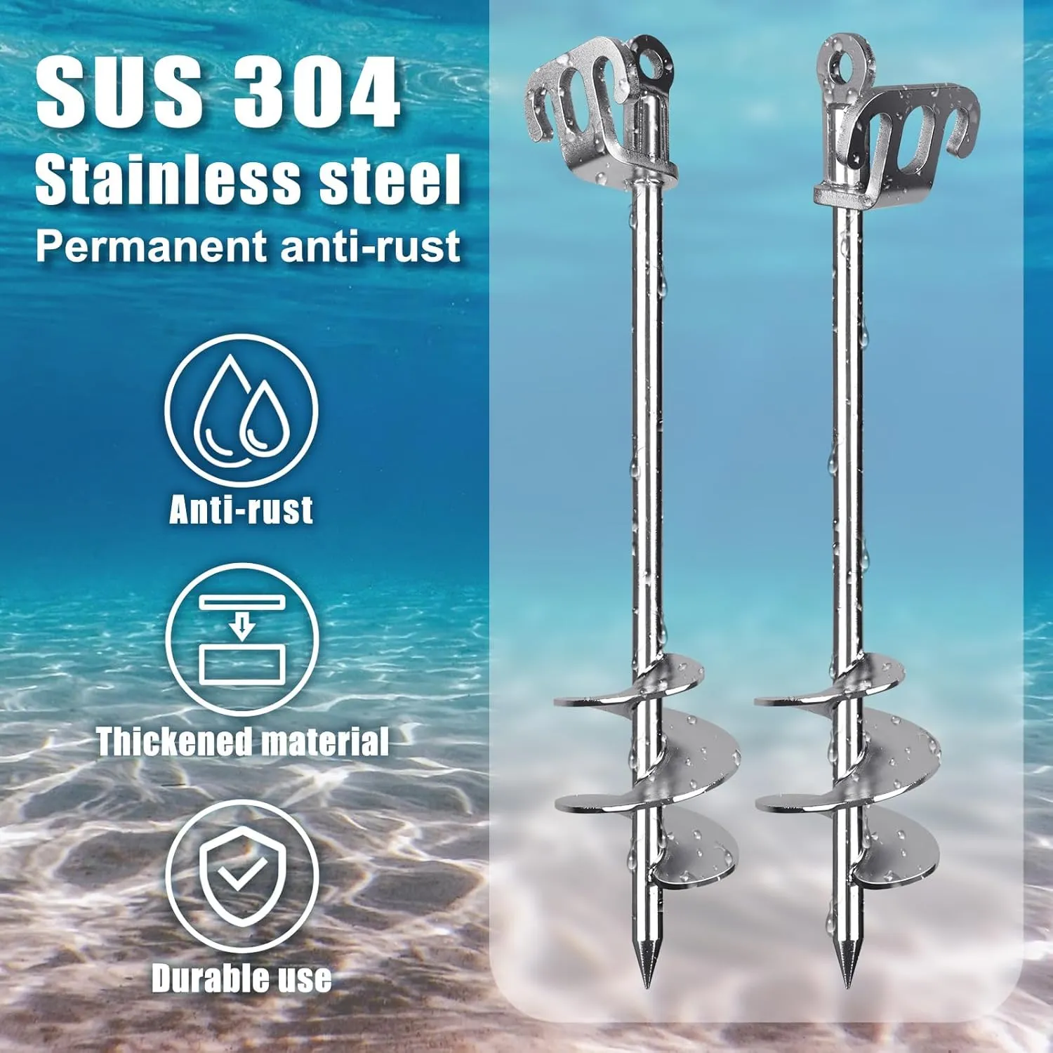 BeneLabel 17" 26" 36" Sand Anchor for Boat Screw in Boat Anchor for Shallow Water, Stainless Steel Boat Beach Anchor for Sandbar, TET Ski Anchor, Kayak Anchor, Pontoon Boat