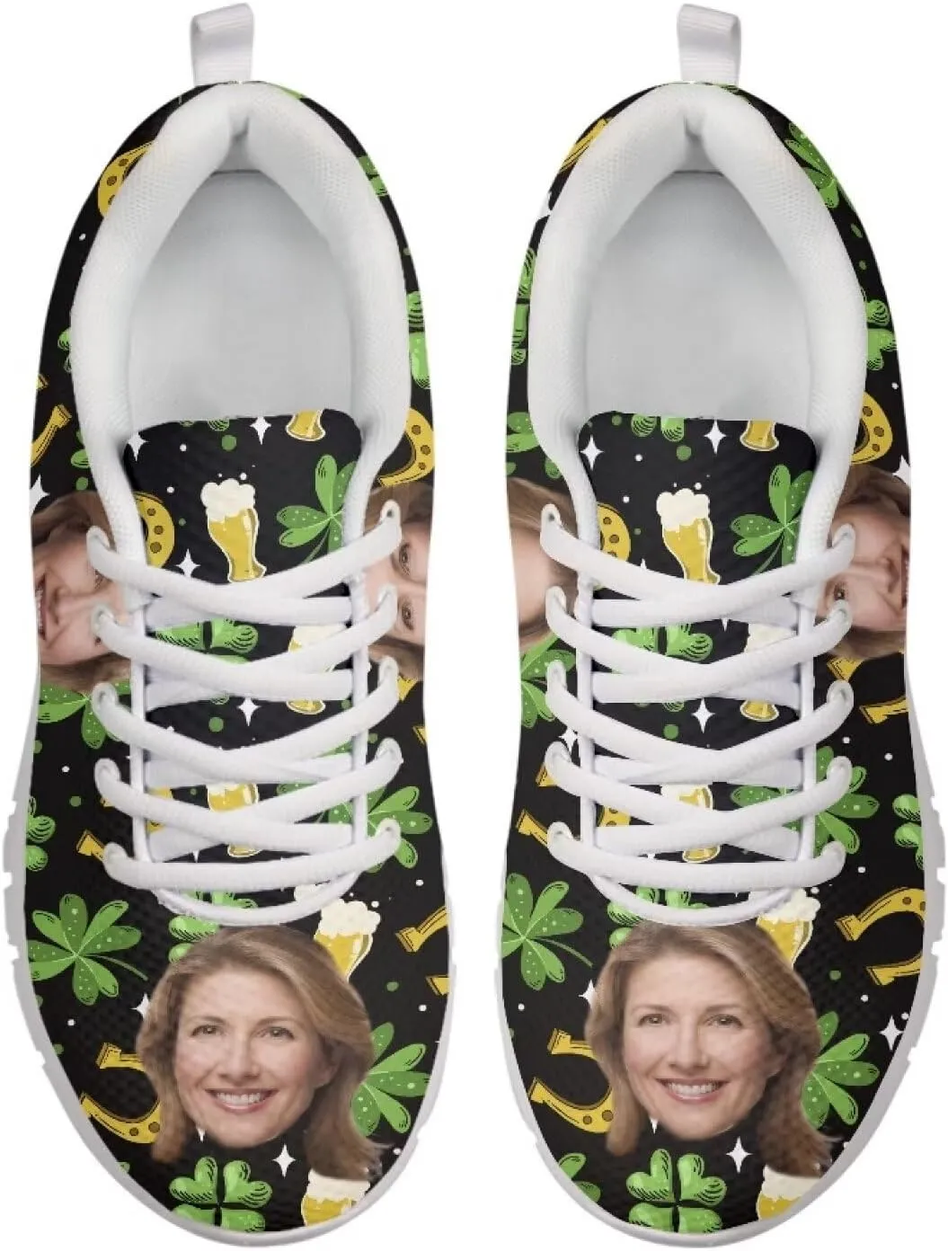 BIGCARJOB Women St Patrick Day Tennis Shoes Custom Design Face Sneakers Athletic Walking Shoes