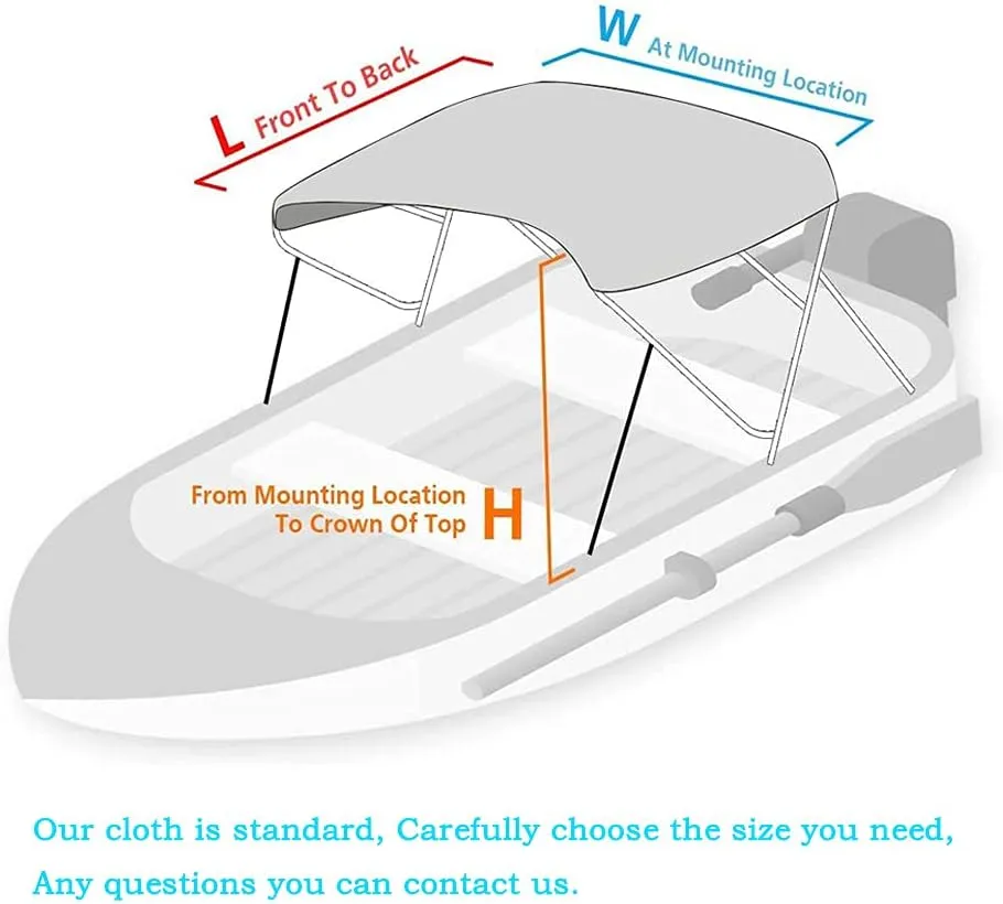 Bimini Top Replacement Canvas Cover，4 Bow Bimini Top Replacement Cover for Boat with Storage Boot,600D Anti-UV Waterproof Bimini Top Canopy Without Frame (Blue, 4 Bow 8'L x 54" H x 67"-72" W)