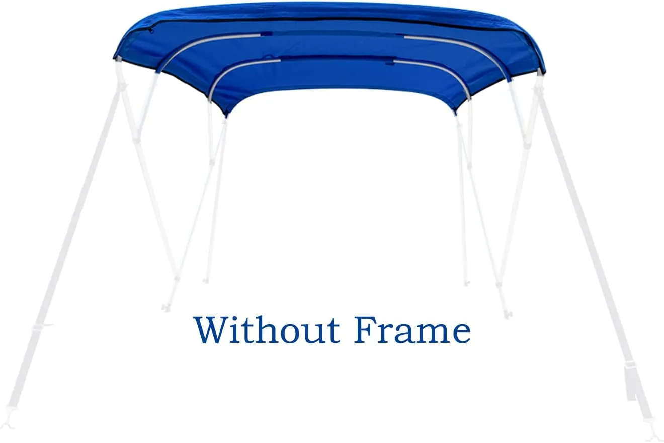 Bimini Top Replacement Canvas Cover，4 Bow Bimini Top Replacement Cover for Boat with Storage Boot,600D Anti-UV Waterproof Bimini Top Canopy Without Frame (Blue, 4 Bow 8'L x 54" H x 67"-72" W)