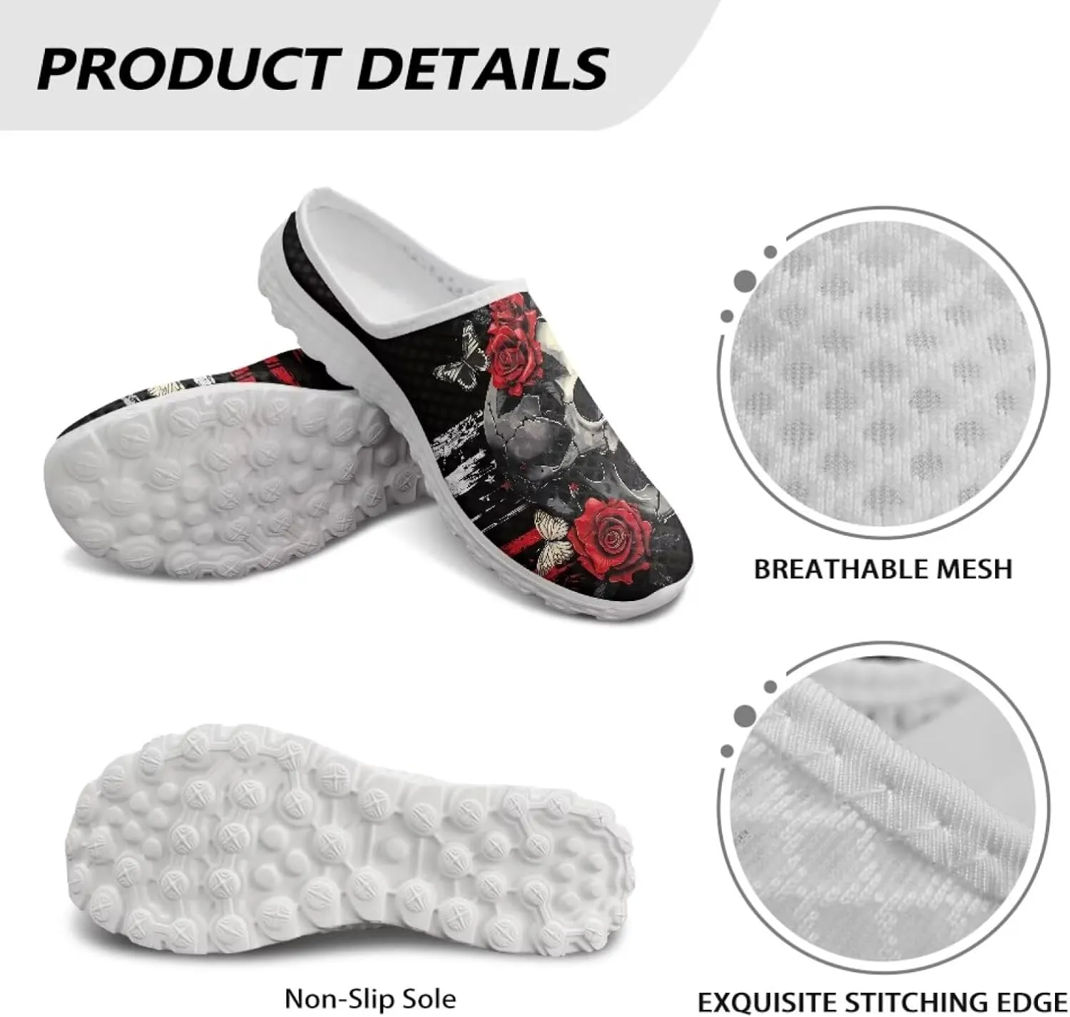 Binienty Women’s Art Design Mules Shoes Breathable Mesh Slip on Gardening Shoes Indoor Outdoor Slipper