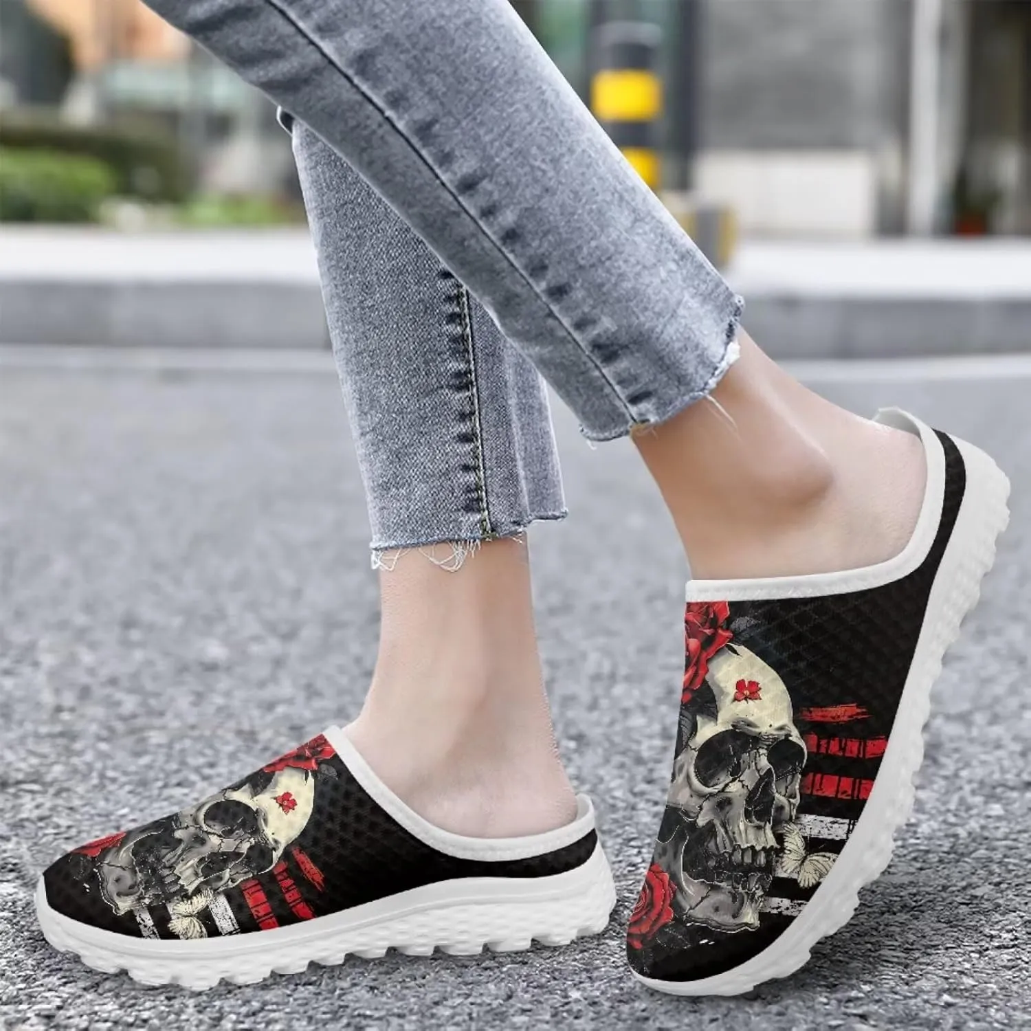 Binienty Women’s Art Design Mules Shoes Breathable Mesh Slip on Gardening Shoes Indoor Outdoor Slipper
