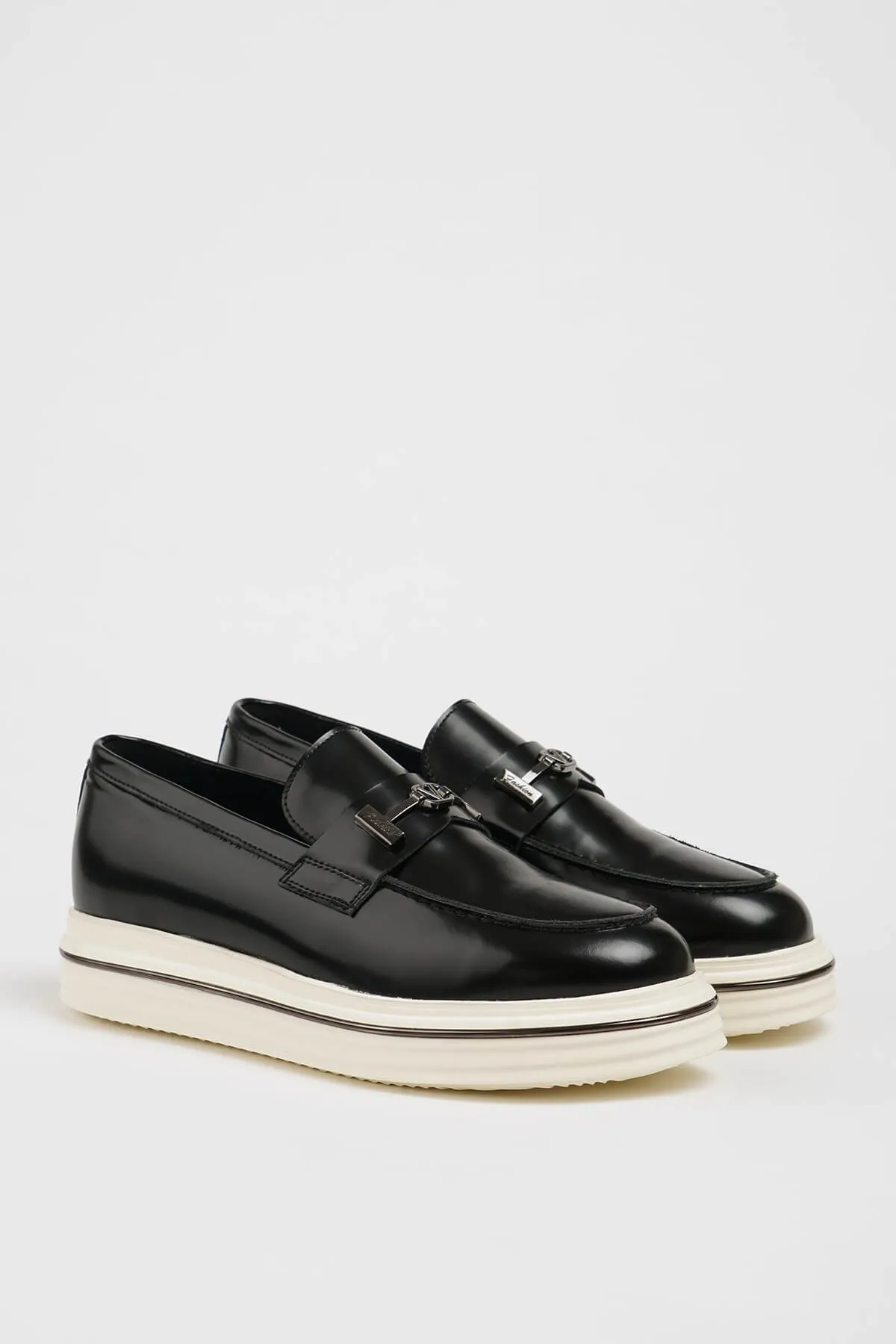 Black Leather Horsebit Casual Loafers
