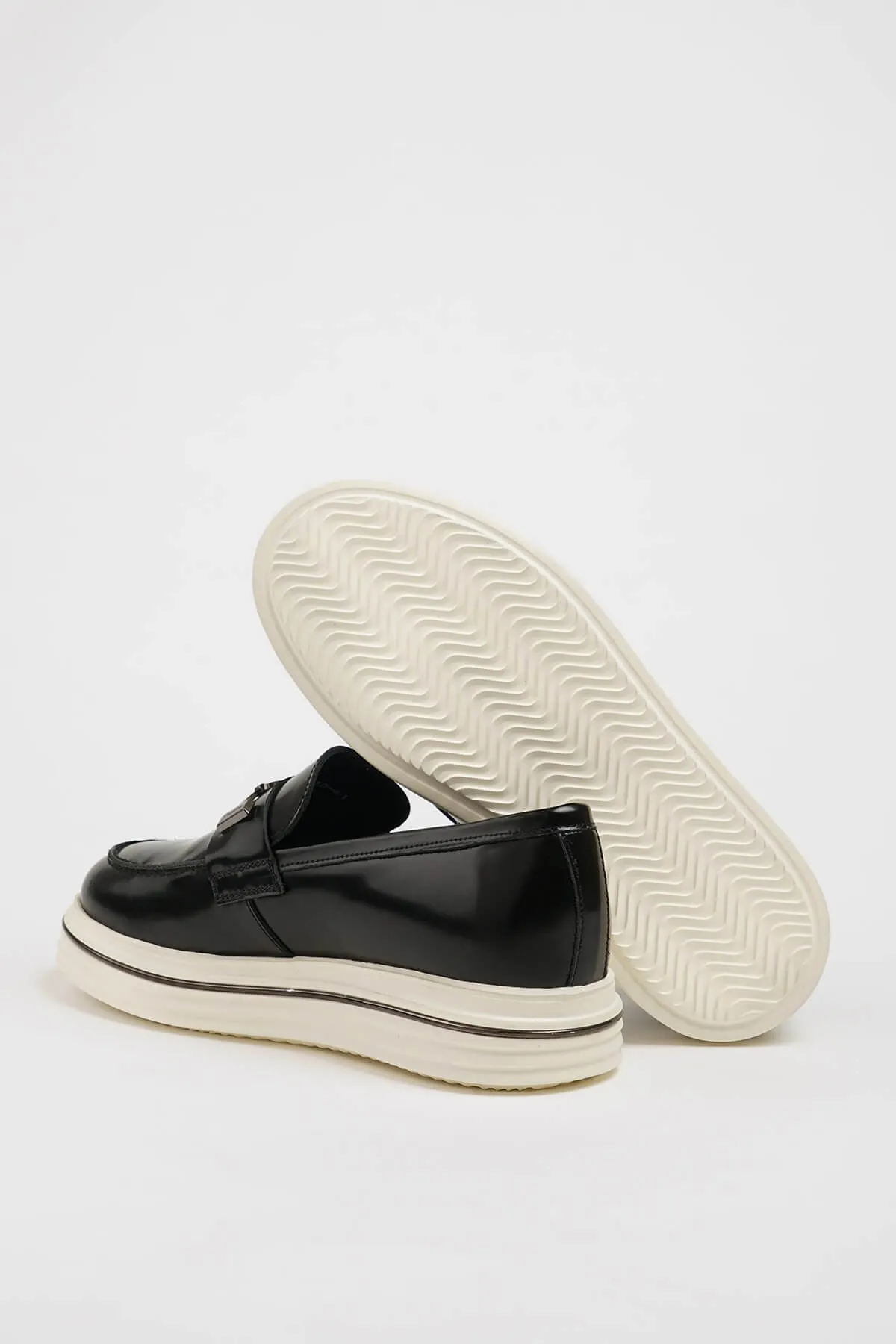 Black Leather Horsebit Casual Loafers