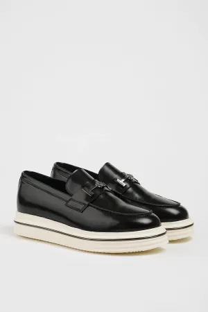 Black Leather Horsebit Casual Loafers