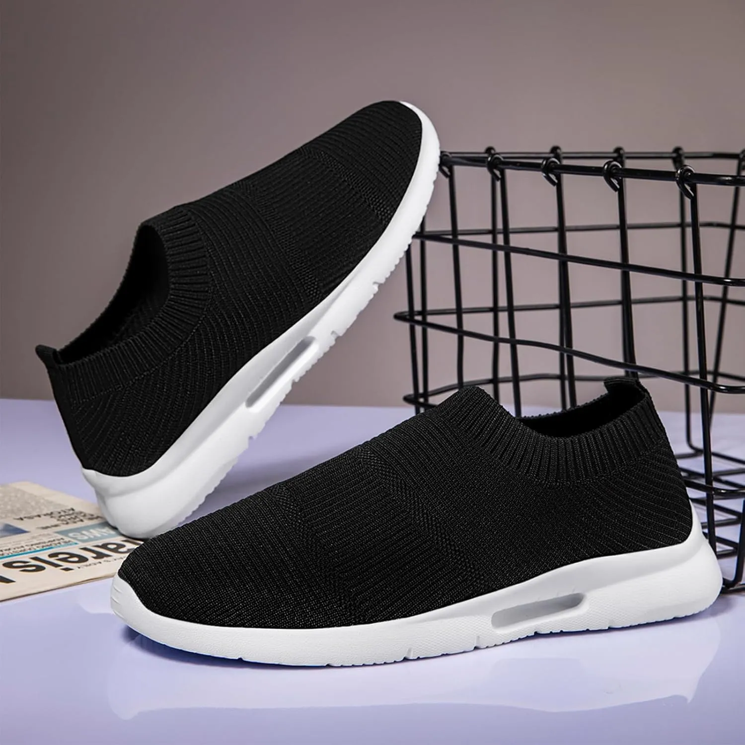 Black Shoes Mens Loafers & Slip-ons|Casual Dress Business Boat Shoes Lightweight Slip on Walking Sneakers Slippers
