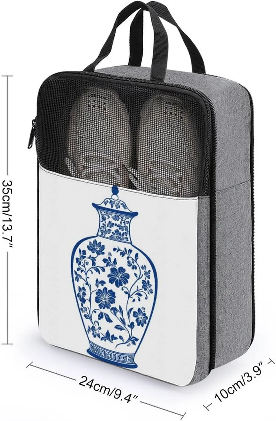 Blue Chinoiserie Florals Earthen Clay Vase Shoe Bag for Travel Daily Use Anti-dust Storage Carrier Golf Shoe Pouch