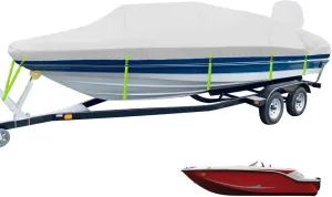 Boat Cover Fit Bayliner Element M15, 1200D Marine Grade Polyester with PU Coating, 17-19ft Waterproof Boat Cover & UV Resistant, [Motor Cover Included]