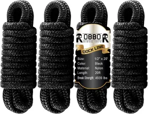 Boat Dock Lines 1/2" X 20' Double Braided Nylon Boat Ropes with 12" Pre-Spliced Loop Marine Rope Durable Marine-Grade Dock Lines Used for Boat Marine Docking Mooring Lines Ropes