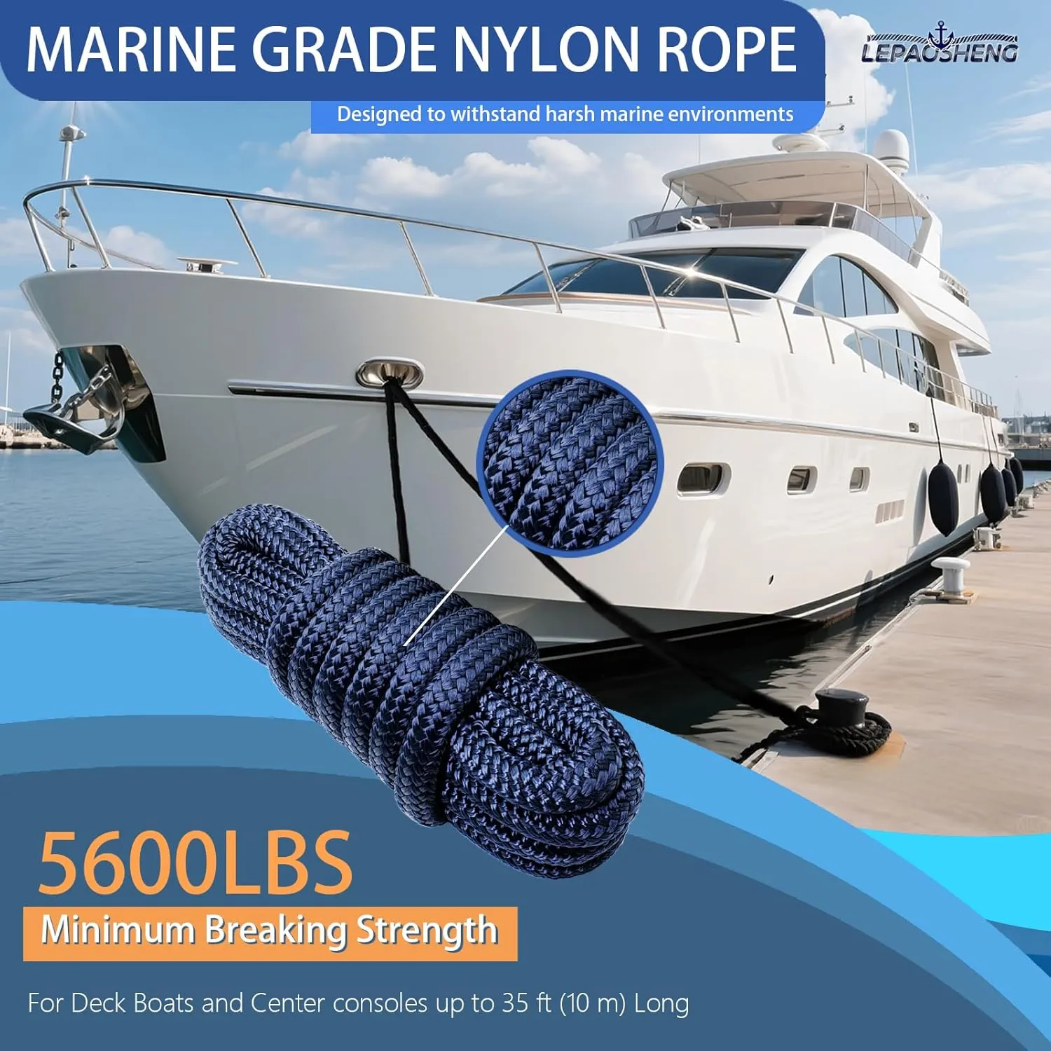 Boat Dock Lines & Ropes for Docking, 4 Pack 1/2" x 15ft Marine- Grade Double Braided Nylon Dock Line, Pre-Spliced with a 12" Eyelet, for Kayak Pontoon Boats Boat Dock Accessories