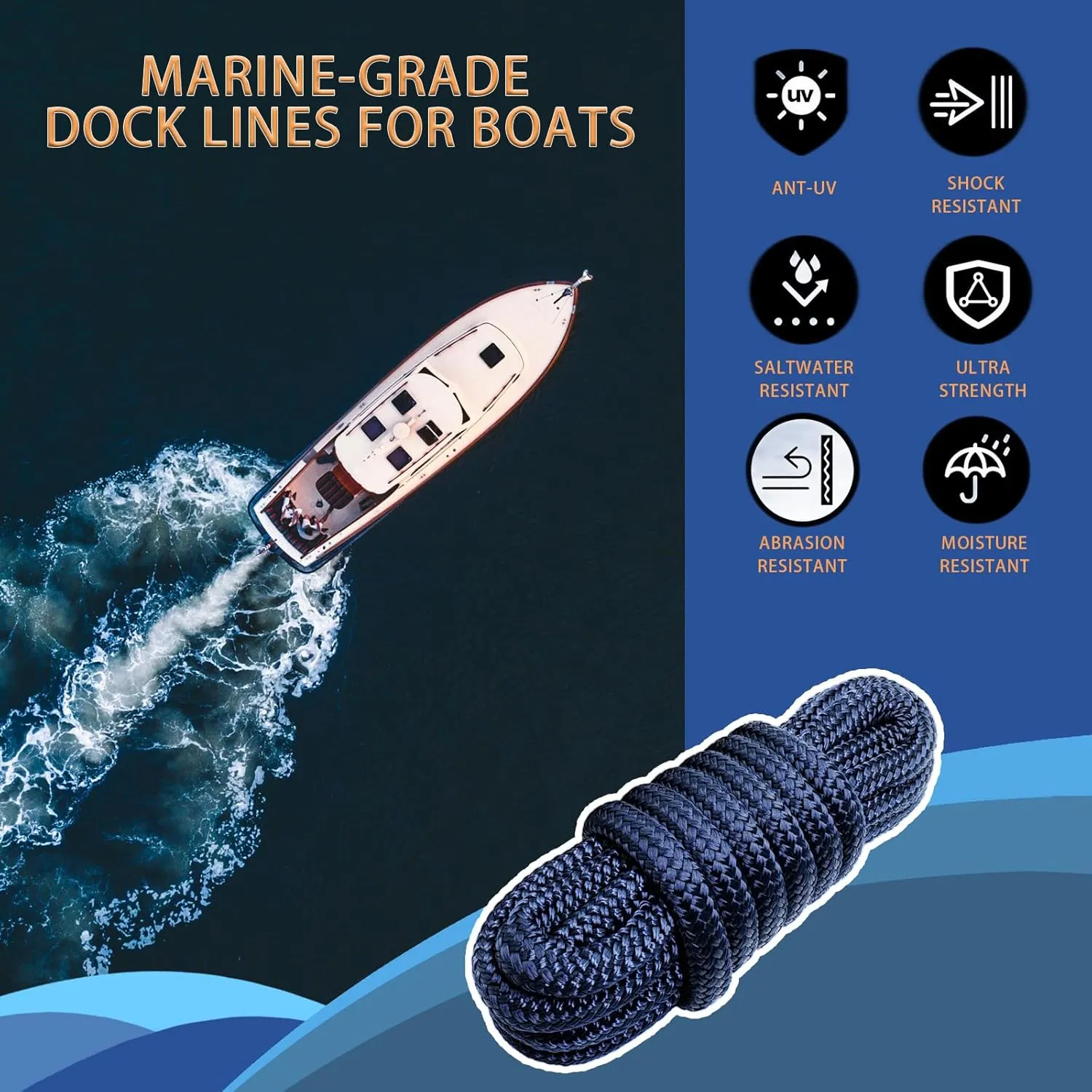 Boat Dock Lines & Ropes for Docking, 4 Pack 1/2" x 15ft Marine- Grade Double Braided Nylon Dock Line, Pre-Spliced with a 12" Eyelet, for Kayak Pontoon Boats Boat Dock Accessories