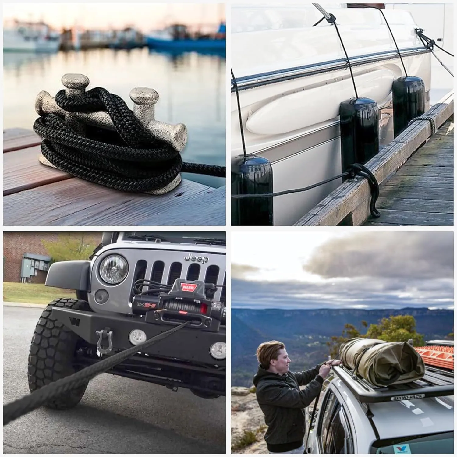 Boat Dock Lines Marine Rope - 1/2" x 20ft with Pre-Spliced 12" Loop Double Braided Nylon Ropes Bumper Tie Mooring Line for Boats Docking Pontoon Boating Accessories - 2 Pack