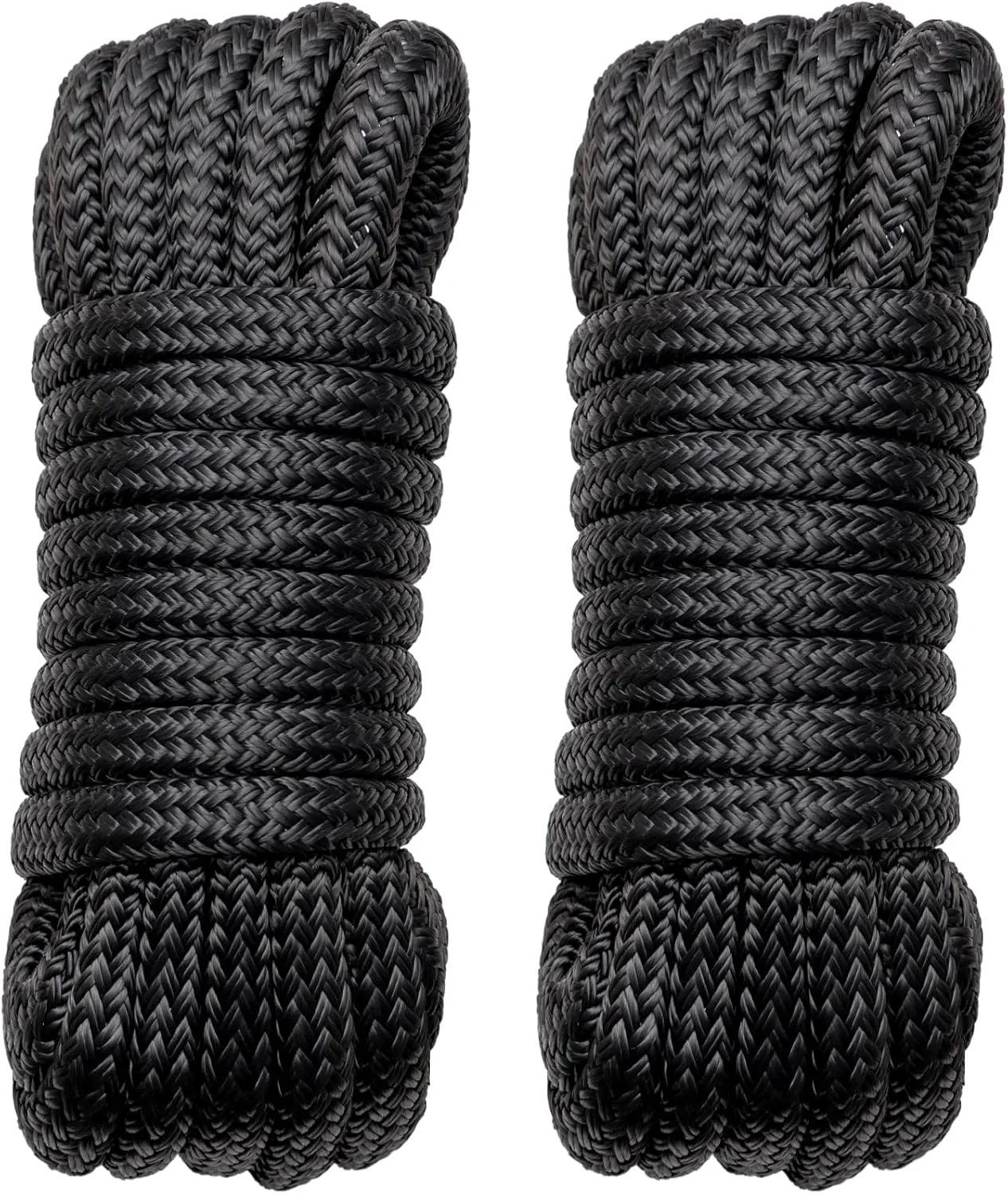 Boat Dock Lines Marine Rope - 1/2" x 20ft with Pre-Spliced 12" Loop Double Braided Nylon Ropes Bumper Tie Mooring Line for Boats Docking Pontoon Boating Accessories - 2 Pack