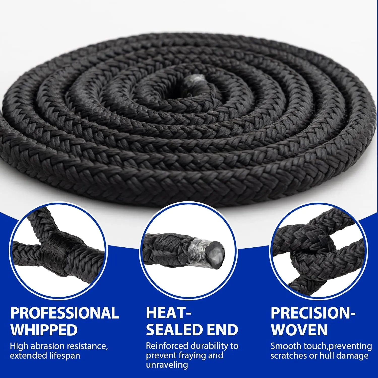 Boat Dock Lines Marine Rope - 1/2" x 20ft with Pre-Spliced 12" Loop Double Braided Nylon Ropes Bumper Tie Mooring Line for Boats Docking Pontoon Boating Accessories - 2 Pack