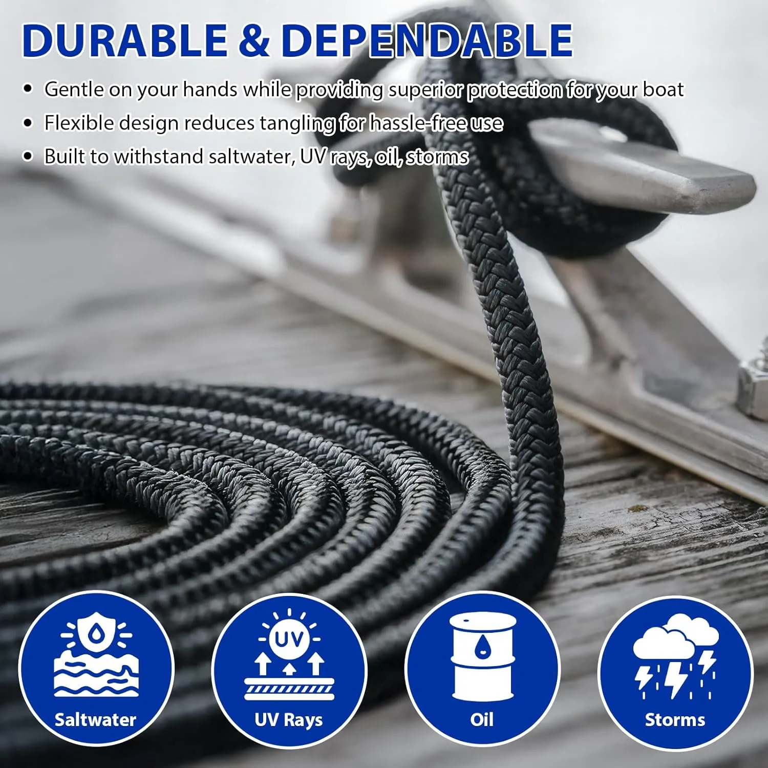 Boat Dock Lines Marine Rope - 1/2" x 20ft with Pre-Spliced 12" Loop Double Braided Nylon Ropes Bumper Tie Mooring Line for Boats Docking Pontoon Boating Accessories - 2 Pack