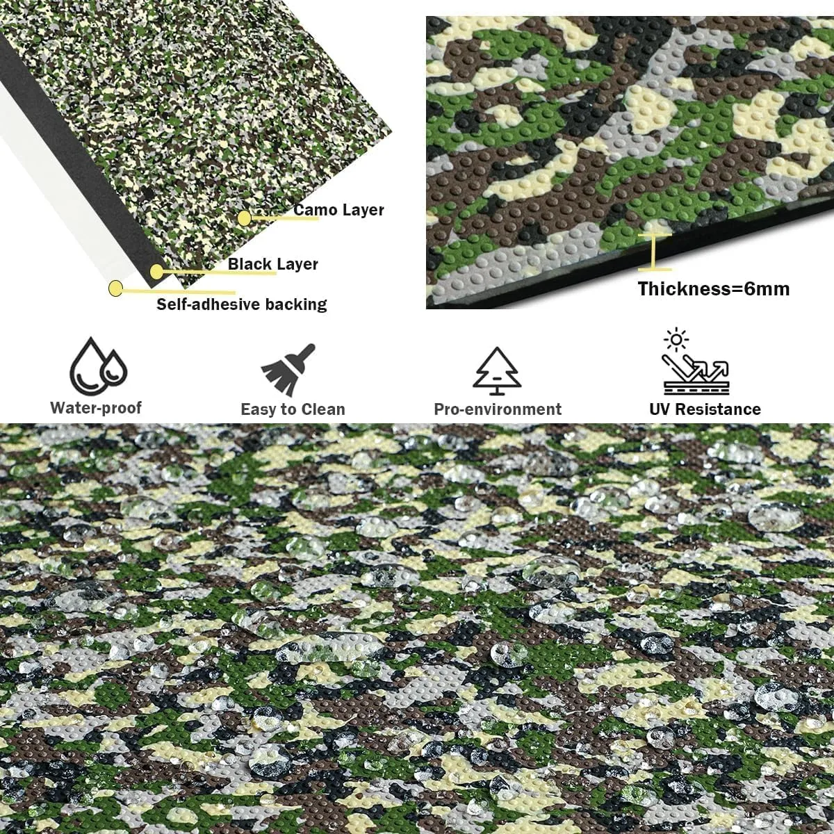 Boat Flooring EVA Foam Boat Decking Camo Marine Flooring for Boat Foam Decking Sheet Self-Adhesive Waterproof Non-Slip Boat Flooring Deck for Jon Fishing Rubber Boat Pontoon