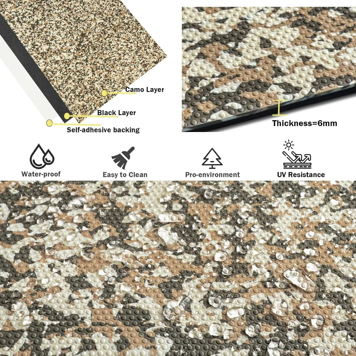 Boat Flooring EVA Foam Boat Decking Camo Marine Flooring for Boat Foam Decking Sheet Self-Adhesive Waterproof Non-Slip Boat Flooring Deck for Jon Fishing Rubber Boat Pontoon