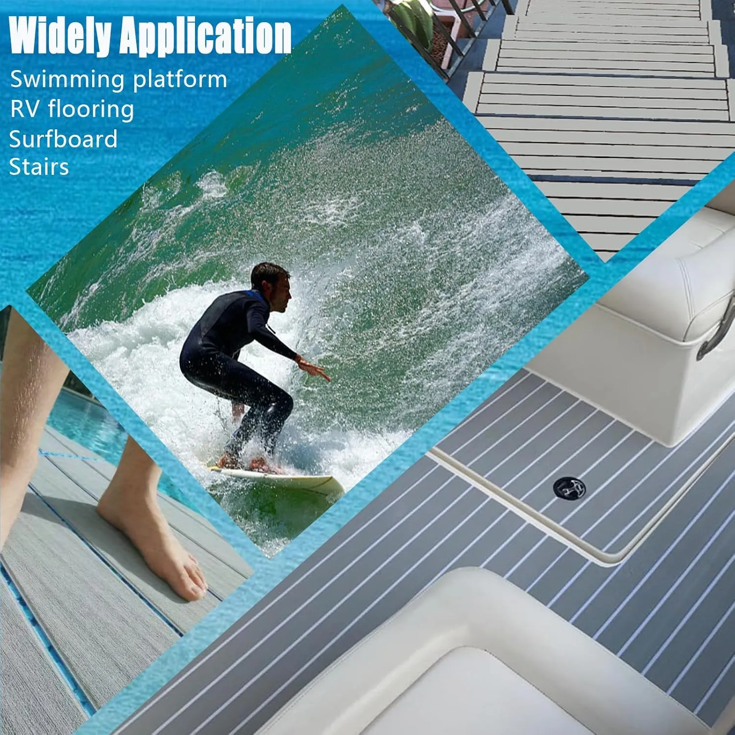 Boat Flooring Mat EVA Foam Boat Decking Marine Carpet Faux Teak Sea Decking Sheet Non-Slip Self-Adhesive Flooring Material for Boats Pontoon Yacht Surfboard Swim Platform RV Floor 94" x 35"