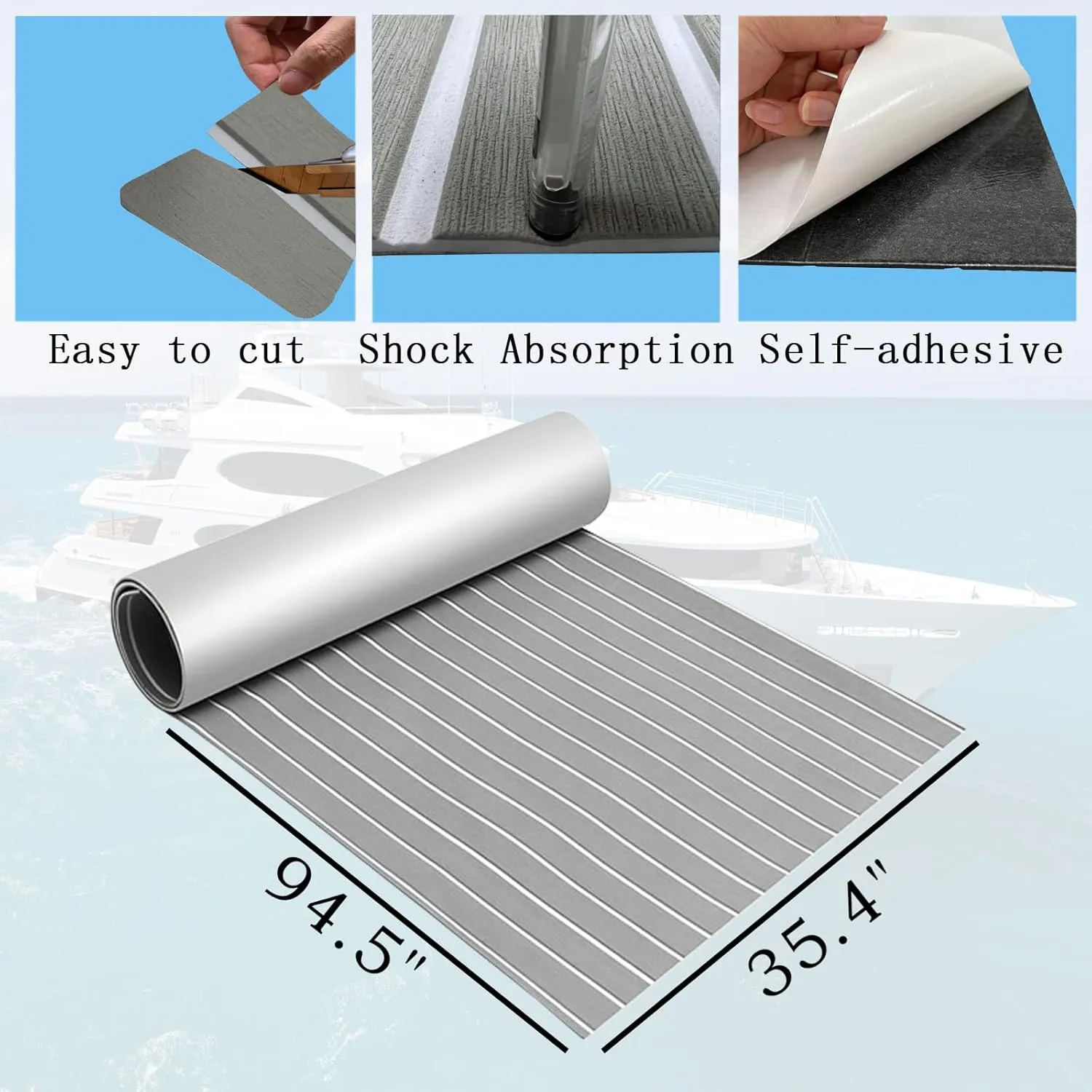 Boat Flooring Mat EVA Foam Boat Decking Marine Carpet Faux Teak Sea Decking Sheet Non-Slip Self-Adhesive Flooring Material for Boats Pontoon Yacht Surfboard Swim Platform RV Floor 94" x 35"
