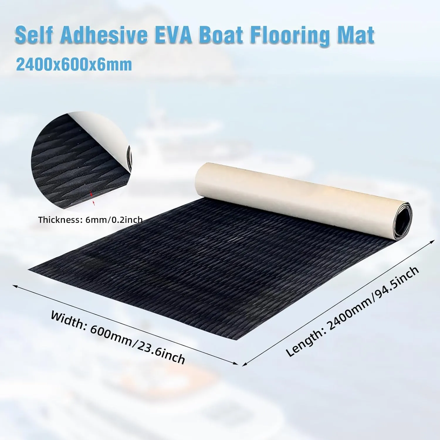 Boat Flooring，EVA Foam Boat Decking 94.5''，Non-Slip and Self-Adhesive Flooring Sea Deck ，Marine Carpet Mat，for Yacht Motorboat Swimming (Black, 94.5''x23.6'')